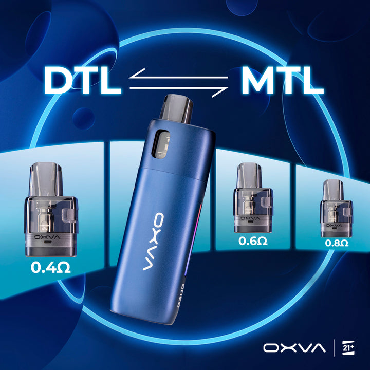 OXVA ONEO Pod Kit from DTL to MTL cartridge options.