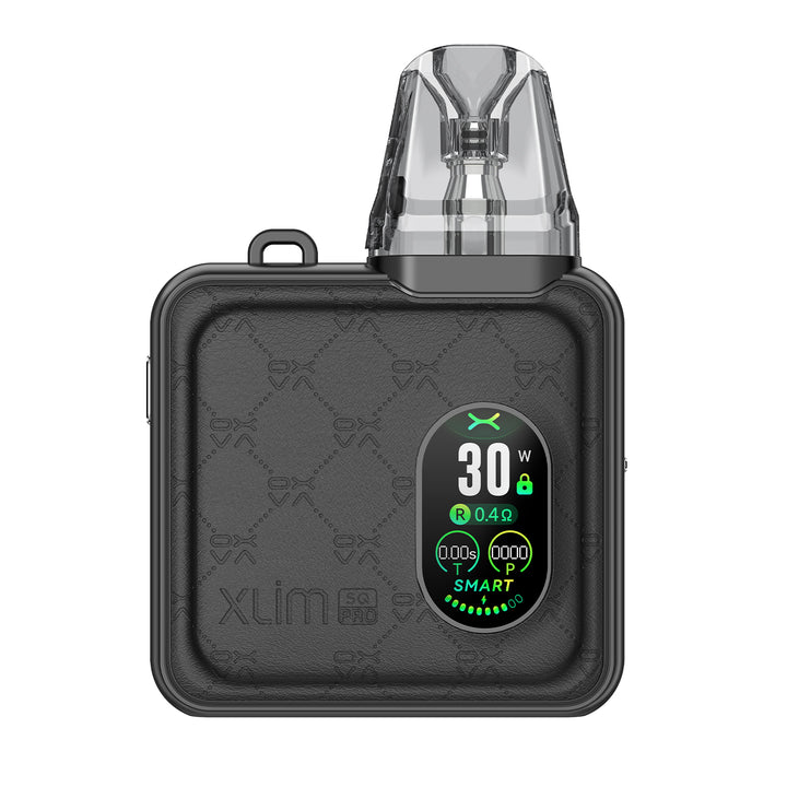 XLIM SQ PRO vape device in classic black leather, boasting a new design, more powerful performance, and a larger battery for optimal vaping