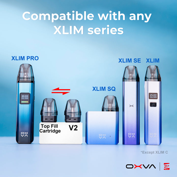 OXVA XLIM Pro Kit showing compatibility with any XLIM series cartridge.